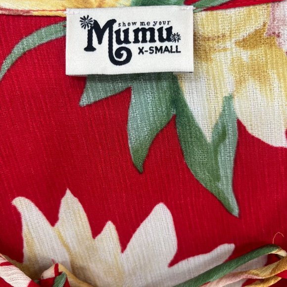 Show Me Your Mumu Kylie Lace Up Dress Red Yellow Floral Short Sleeve Mini Sz XS - Picture 5 of 9